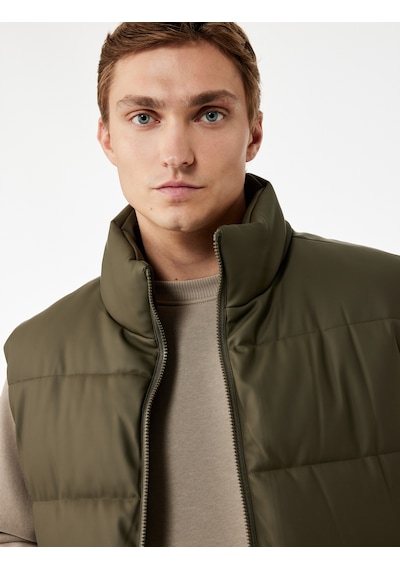 Koton Fermuarlı Cep Detaylı Slim Fit Dik Yaka Şişme Yelek Haki 6wam20146hw