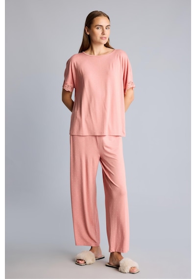 Defacto Regular Fit Kısa Kollu Dantel Detaylı Üst Geniş Paça Alt 2li Pijama Takımı I5544ax26aubr478 Bordo-br478