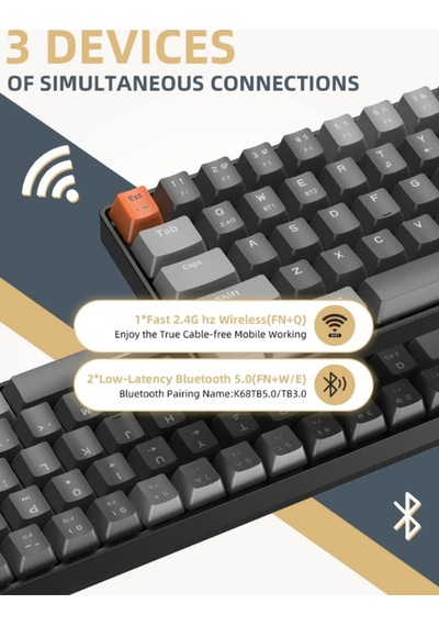 K68 Red Switch Kablosuz Bluetooth Mekanik Oyuncu Klavyesi Hotswapp Oyun Klavyesi K68 Red Switch Kablosuz Bluetooth Mekanik Oyuncu Klavyesi Hotswapp Oyun Klavyesi