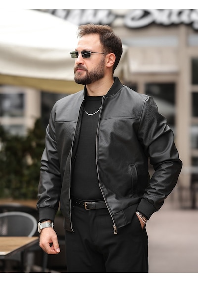 Yeni Sezon Kolej Bomber Süet Ceket Siyah Carbon