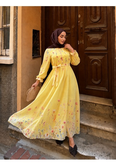 Efulim Womens Modal Tül Şifon Elbise Sarı
