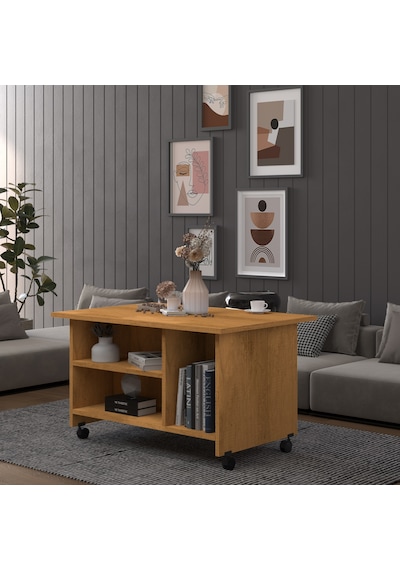 Asra Trend Orta Sehpa OS001 %100 MDF Tekerlekli İki Katlı Geniş Raf Takımı Petra