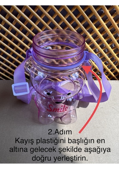 Ayıcıklı Matara 1000 Ml, Su, İçecek Matarası, Suluk, Okul, Ofis, Seyahat, Bpa İçermez Mor Plastik Diğer