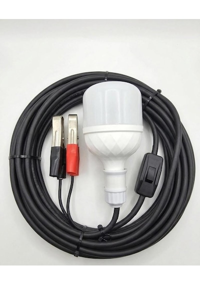 Aküden Bağlantılı Maşalı 30w 12v Led Ampul,lü E27 Duylu Anahtarlı Araç,karavan,kamp Seyyar Lamba 12/16a 2 X1,5mm Ttr Bakır 5 Mt-siyah