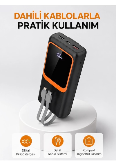 Powerbank 20000 Mah Dijital Ekranlı Ve Çok Kablolu Hızlı Şarj Cihazı - 14997 18.000 Mah