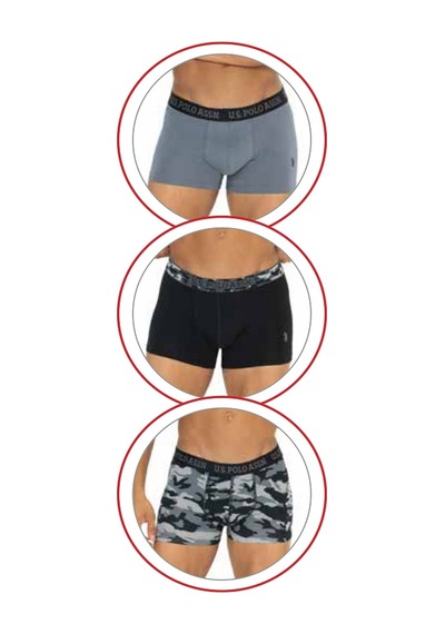 U.S. Polo Assn. U.s Polo Assn. 80542 Erkek Pamuklu 3'lü Boxer-siyah&antrasit&baskılı Siyah