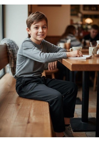 Zekids Erkek Çocuk Esnek Kumaş Beli Lastikli Pantolon-16399 Füme