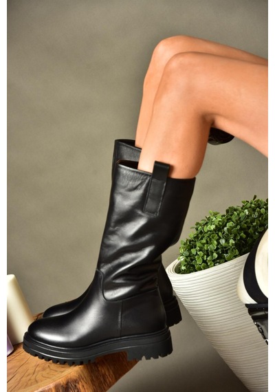 Fox Shoes R555267003 Siyah Hakiki Deri Kadın Çizme Siyah