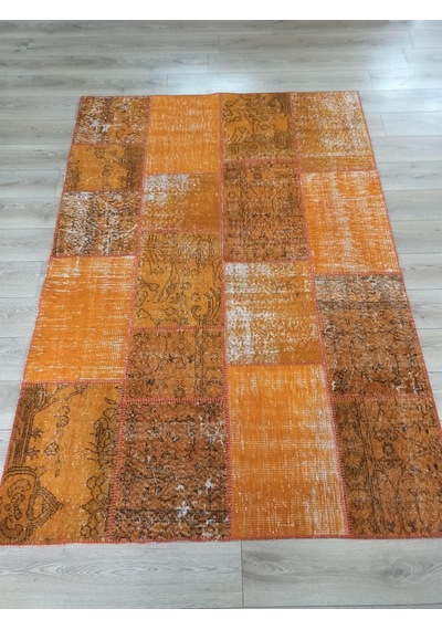 Çam Halı Pw725 Turuncu El Dokuma Patchwork Yün Halı - 160x230