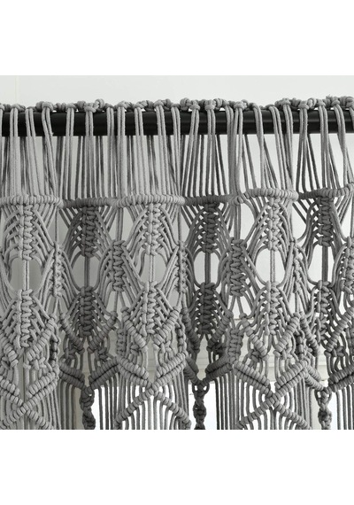 Tr Bohem Makrome Dokulu Pamuk Pencere Perdesi/oda Bölücüsü/kapı/duvar Dekoru, 241 Cm X 101 Cm U X G , Gri