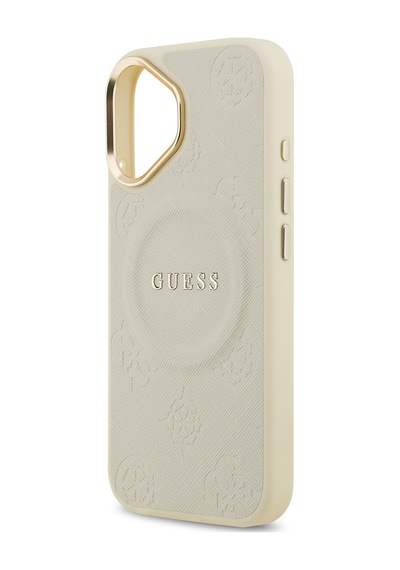 Apple Uyumlu iPhone 17 Kılıf Guess Lisanslı M-safe Özellik Sıcak Baskı Yazı Logolu Pu Deri Peony Kapak Bej Bej