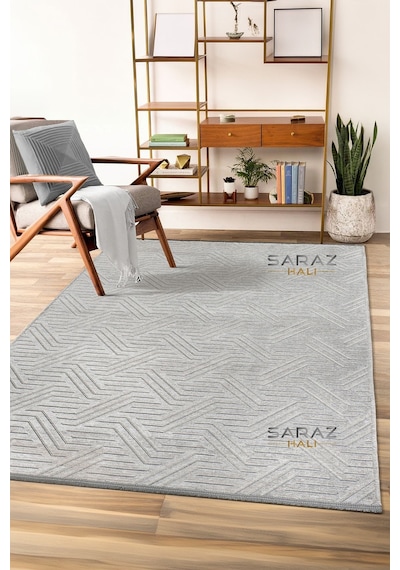 Saraz Halı Ada Kilim Modern Salon Mutfak Koridor Kesme Yolluk Dokuma Makine Halısı Zigzag Gri Gri