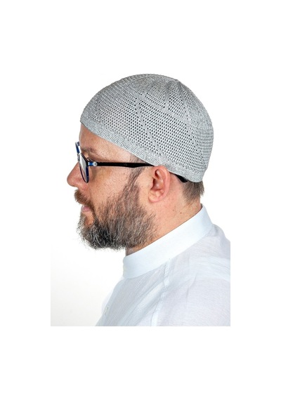 Gold Lüks Dantel Örme Namaz Takkesi Koyu Gri 1 Adet