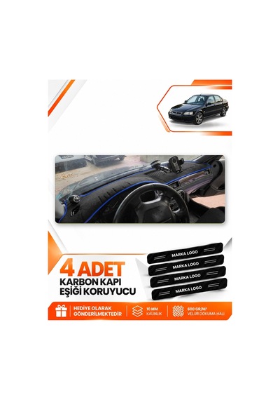 Honda Civic 1996-1998 Uyumlu Ön Torpido Koruma Kılıfı Halısı Koruyucu Örtüsü - Siyah Mavi
