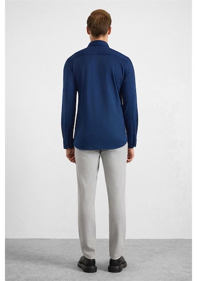 Süvari Lacivert Slim Düğmeli Yaka Manşetli Casual Gömlek Sgm2025500003-m09