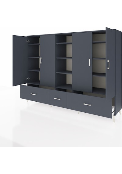 Hyperion Dolap 12 Raflı 3 Çekmeceli 4 Kapaklı 220x44x163 Antrasit Antrasit-antrasit