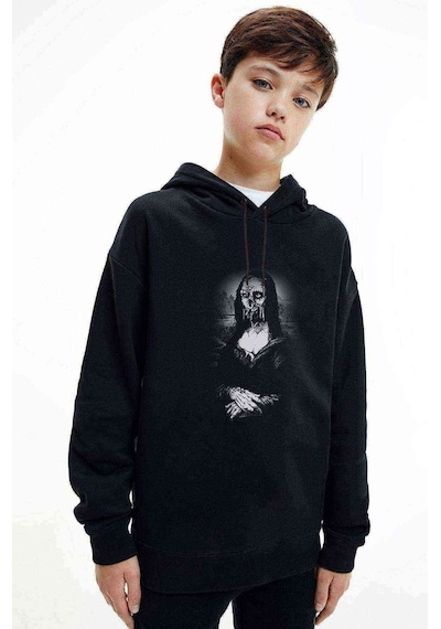 Tshirthane Mona Lısa Metal Rock Baskılı Unisex Çocuk Kapüşonlu Siyah Sweat Siyah