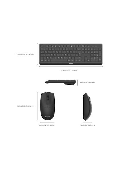 Philips SPT6368 Kablosuz Türkçe Q Klavye & Mouse Set