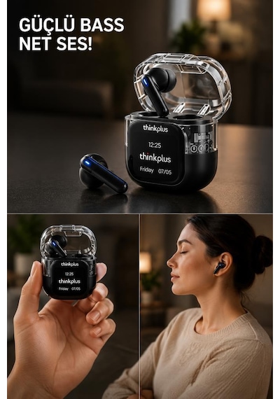 Lenovo Thinkplus Bluetooth Kulaklık Akıllı Dijital Ekranlı Tws 5.4 Kablosuz Kulaklık Lp70 Pro Siyah