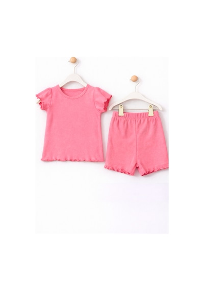 For My Baby Fitilli Kumaş 2 Li Kız Bebek Takım Şortlu Yazlık Pembe2