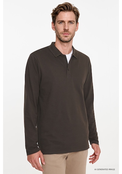 Ac&Co / Altınyıldız Classics Erkek Kahverengı %100 Pamuk Standart Fit Normal Kesim Polo Yaka Sweatshirt Kahverengi