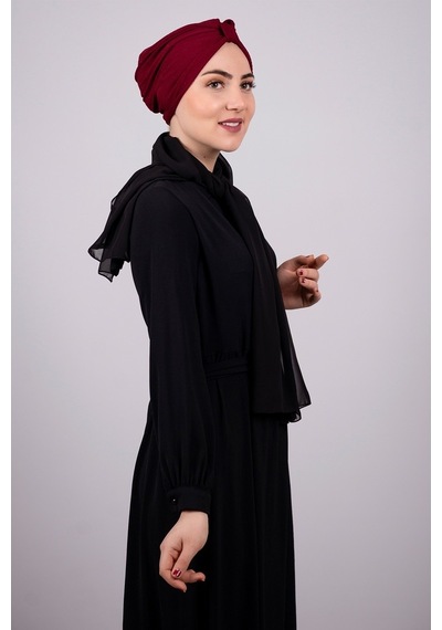 Hürrem Bone Bordo Pratik Hazır Geçmeli Tesettür Bone Petekli Büzgülü 1204E_16 Bordo