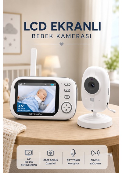 Bebek Kamerası Lcd Ekranlı 3.5 İnç Ninni Söyleyen Gece Görüşlü Ağlama Sensörlü Bebek Odası Kamerası