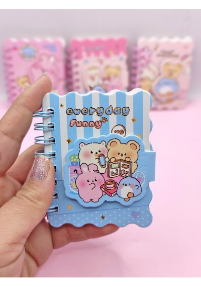 Sevimli Hayvanlar Cırtlı Cep Boy Mini Not Defteri 7x8 Cm - Mavi