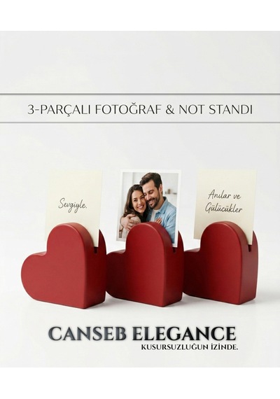 3'lü Kalp Fotoğraf Tutucu & Not Standı Dekoratif Obje 5cm