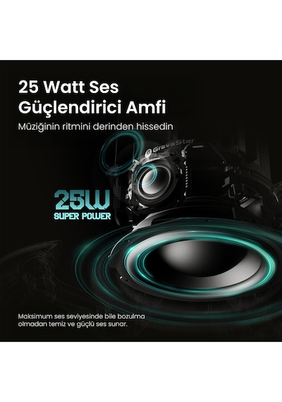 Gravastar Süpernova 25w Bluetooth Hoparlör, Taşınabilir Stereo Ses Bombası, Rgb Işıklı, 2 Adet, Siya