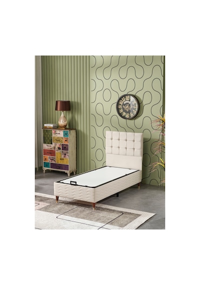 Beehanem Bengü Krem 100x200 Geniş Tek Kişilik Modern Baza Başlık Takımı Kullanışlı 2'li Set 100 x 200