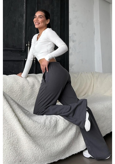 Madmext Füme Bol Paça Kadın Eşofman Altı Mg2279 Füme
