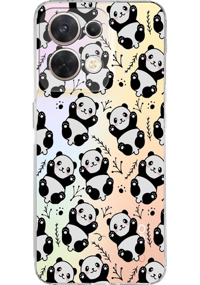 Huawei Reno 8 Uyumlu Kamera Korumalı Kapak Panda Tasarımlı Şeffaf Silikon Kılıf Şeffaf