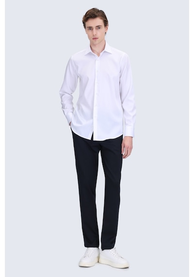 Hatemoğlu Beyaz Comfort Fit Slim Yaka Uzun Kollu Non Iron Saten Gömlek