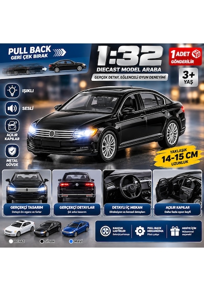 Volkswagen Passat B8 1:32 Diecast Metal Model Araba Işıklı Sesli Çek Bırak 1 Adet