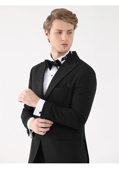 Dufy Siyah Erkek Slim Fit Sivri Yaka Smokin Takım - 92409 Siyah Dufy Siyah Erkek Slim Fit Sivri Yaka Smokin Takım - 92409 Siyah