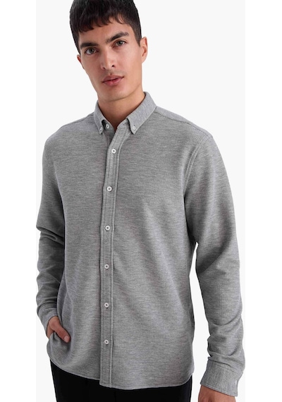 Defacto Regular Fıt Polo Yaka Penye Uzun Kollu Gömlek F9049ax26spgr210 Gri-gr210