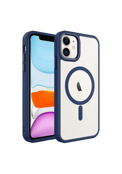 Apple Uyumlu iPhone 11 Uyumlu Wireless Şarj Özellikli Zore Krom Magsafe Silikon Kılıf-lacivert Lacivert -