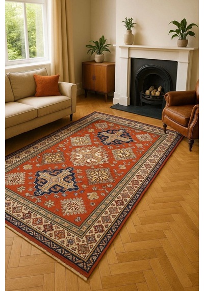 Geleneksel Motifli Desen Modern Halı Dekoratif Kilim Kırmızı