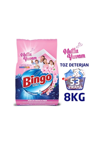 Bingo Matik Mutlu Yuvam Renkliler ve Beyazlar Toz Çamaşır Deterjanı 8 KG