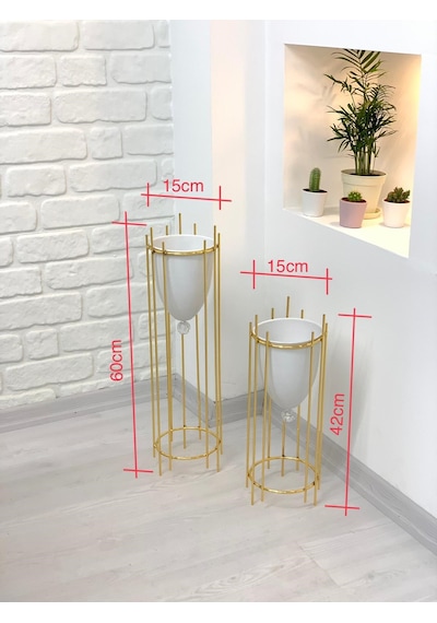 Altın Renk 2'Li Metal Ayaklı Saksı Çiçeklik (468977453)