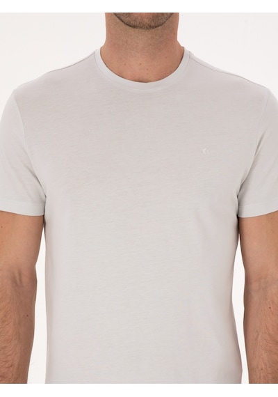 Taş Slim Fit %100 Pamuk Bisiklet Yaka Basic T-shirt Gri