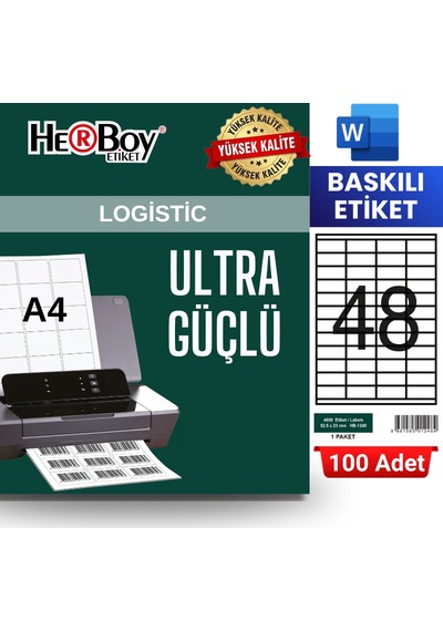 Herboy Hb-1248 52,5 X 23 Mm A4 Baskılı Laser Etiket 100 Adet