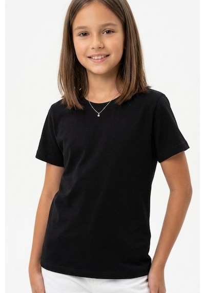 Modanıno Kız Çocuk Geniş Kalıp Basic T-shirt 6-14 Yaş 12691ds Siyah