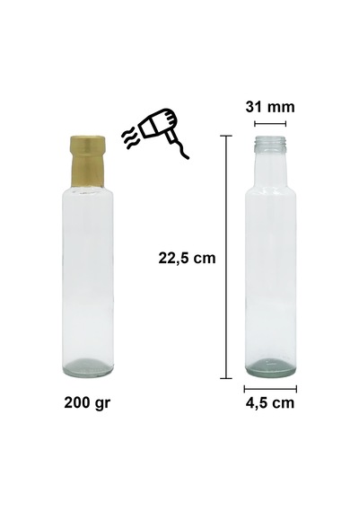 Afracam Dorika Şeffaf 250 Ml Cam Şişe Kapak Kapüşon