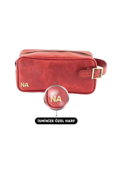 Twingold İsme Özel Dopp Kit Kişisel Bakım Ve Seyahat Çantası - %100 Rainbow Deri - Ac14004 - Kırmızı Kırmızı