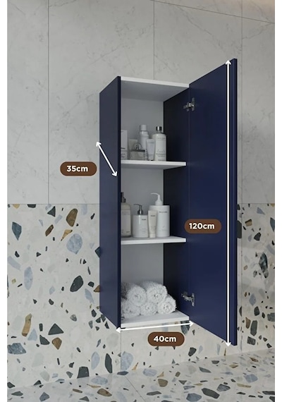 Erguvan Lacivert 120 Cm %100 Mdf Banyo Boy Dolabı Lacivert