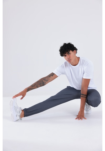 Rowinger Premium Merserize Kumaş Logolu Lastikli Paça Jogger Erkek Eşofman Altı Navyblue