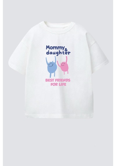 Monila Kız Çocuk Pamuklu Baskılı Anne Kız Yazılı T-shirt Ekru