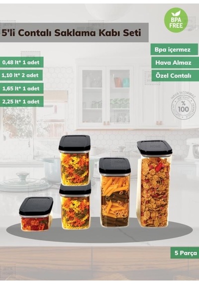 5 Li Saklama Kabı Seti Bpa Free Sızdırmaz Erzak Kabı Hava Almaz Bakliyat Kutusu Şeffaf